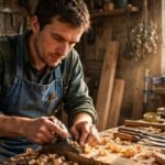 Hard work quotes — a determined craftsman working in warm morning light
