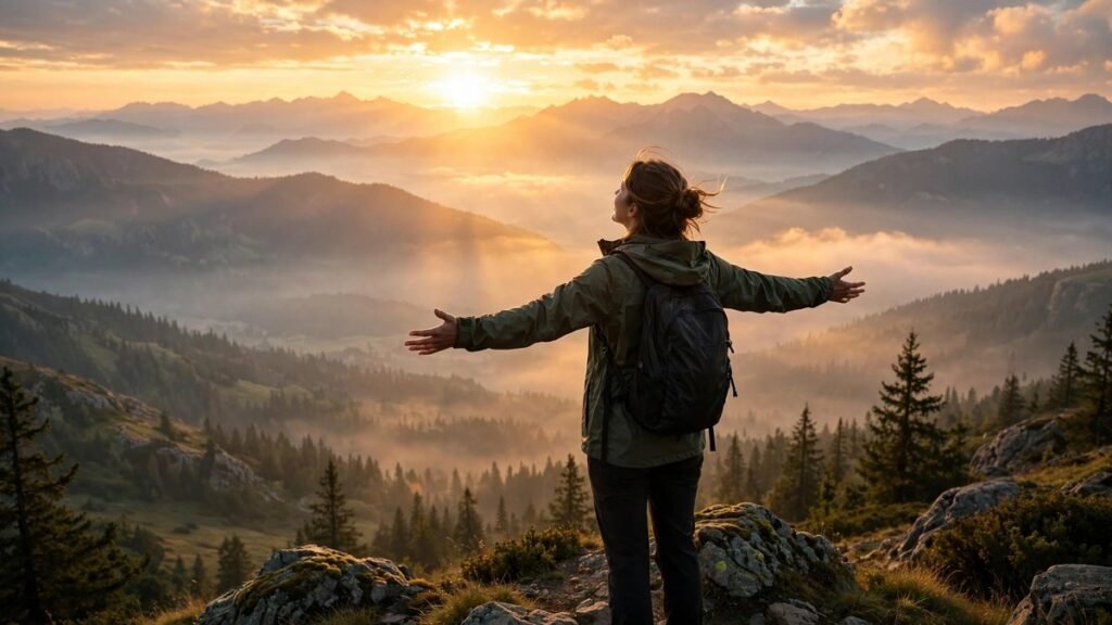 Person facing sunrise over mountains — hope quotes