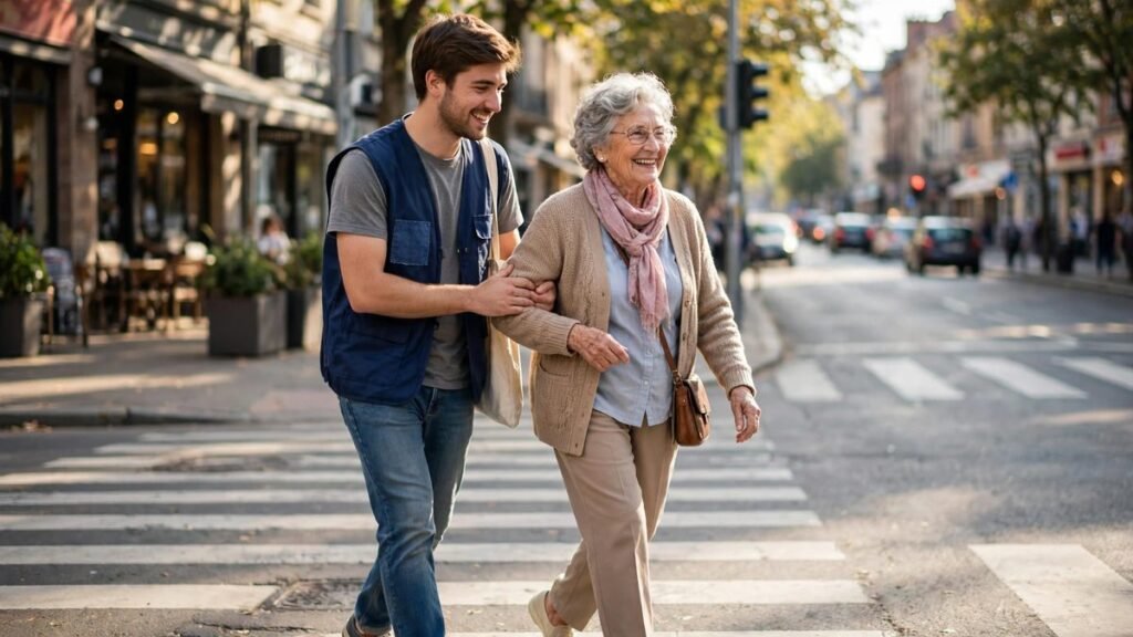 Volunteer helping elderly woman — kindness quotes