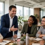 Confident leader addressing a diverse team in a bright office — leadership quotes