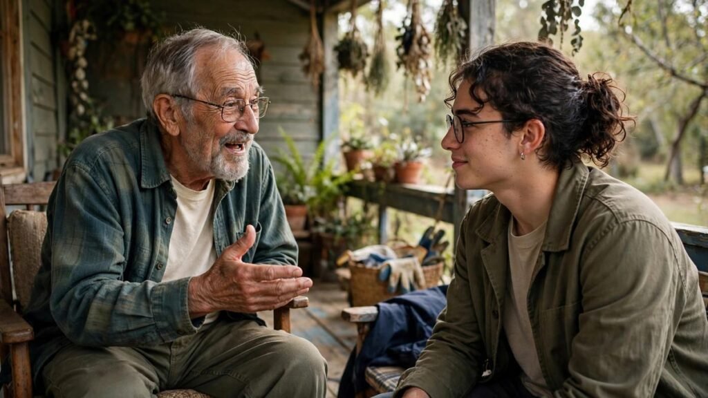 Respect quotes — a young person respectfully listening to an elder